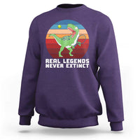 Retro Dinosaur Tennis Player Sweatshirt Real Legends Never Extinct - Wonder Print Shop