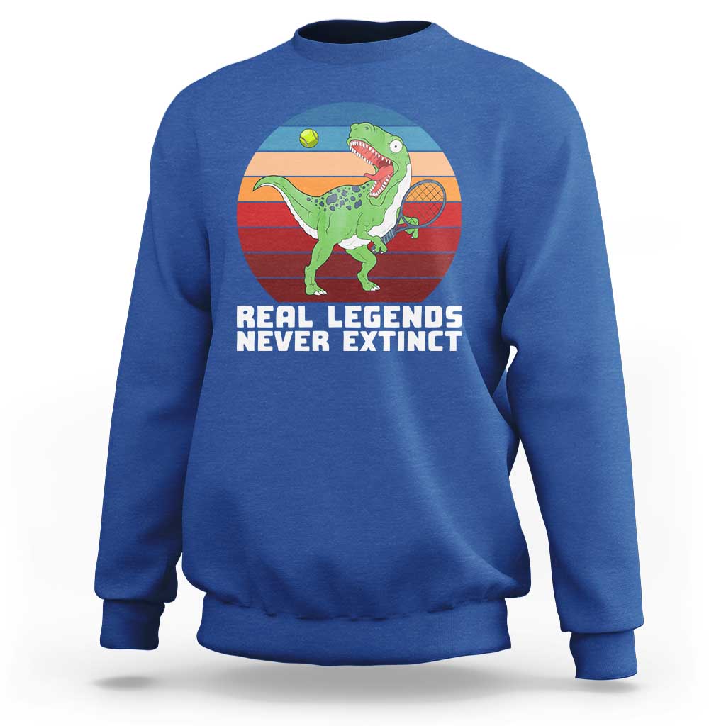 Retro Dinosaur Tennis Player Sweatshirt Real Legends Never Extinct - Wonder Print Shop
