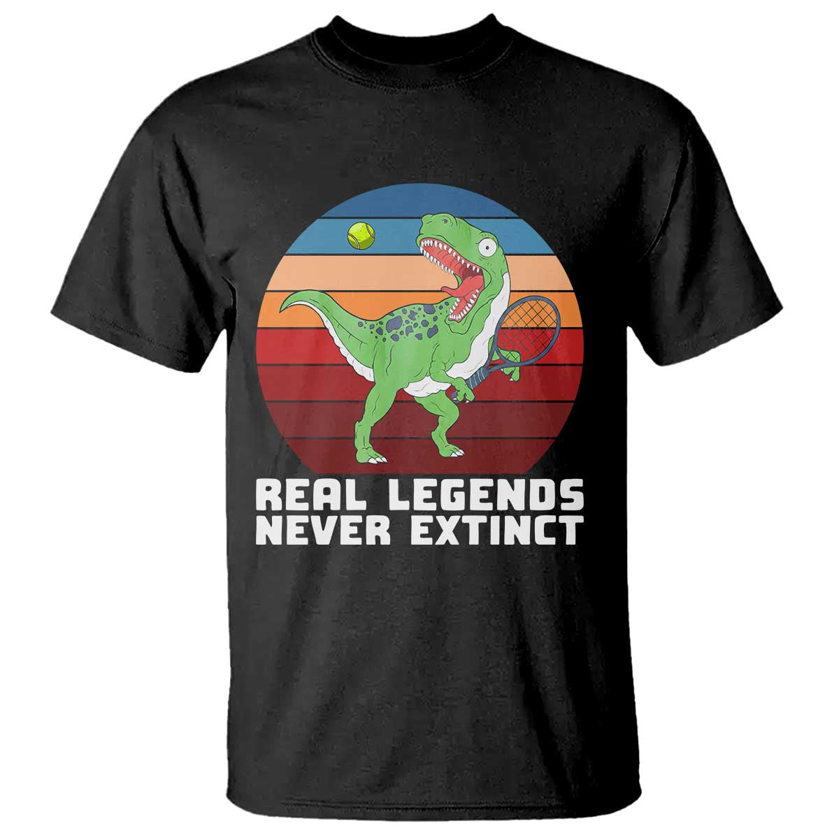 Retro Dinosaur Tennis Player T Shirt Real Legends Never Extinct - Wonder Print Shop