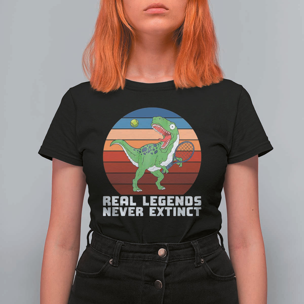 Retro Dinosaur Tennis Player T Shirt For Women Real Legends Never Extinct - Wonder Print Shop