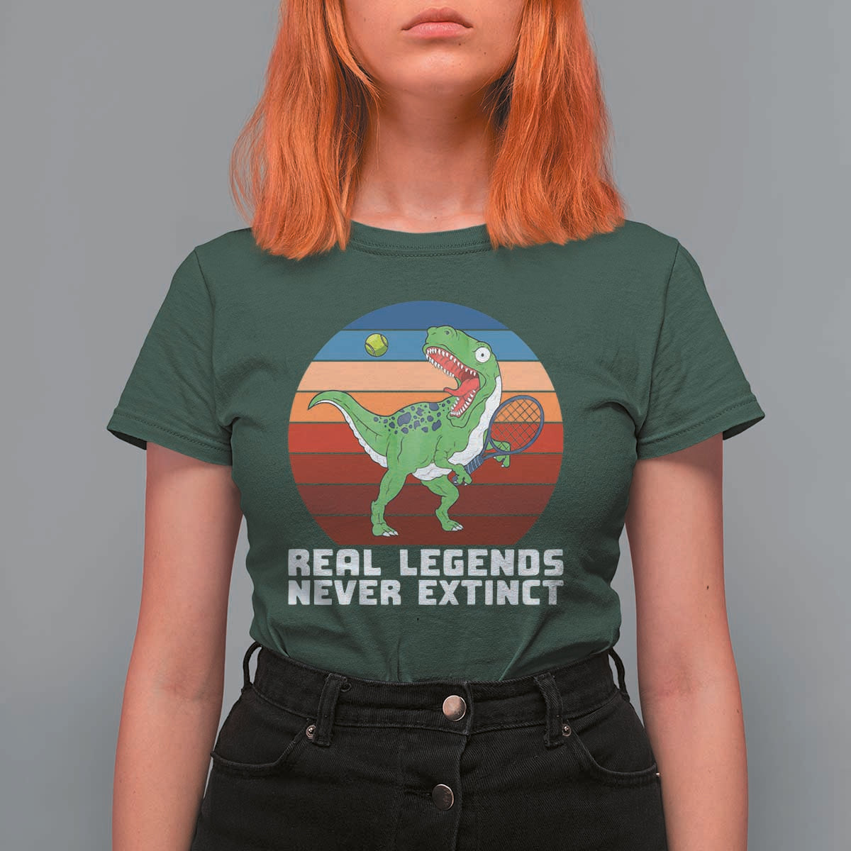 Retro Dinosaur Tennis Player T Shirt For Women Real Legends Never Extinct - Wonder Print Shop