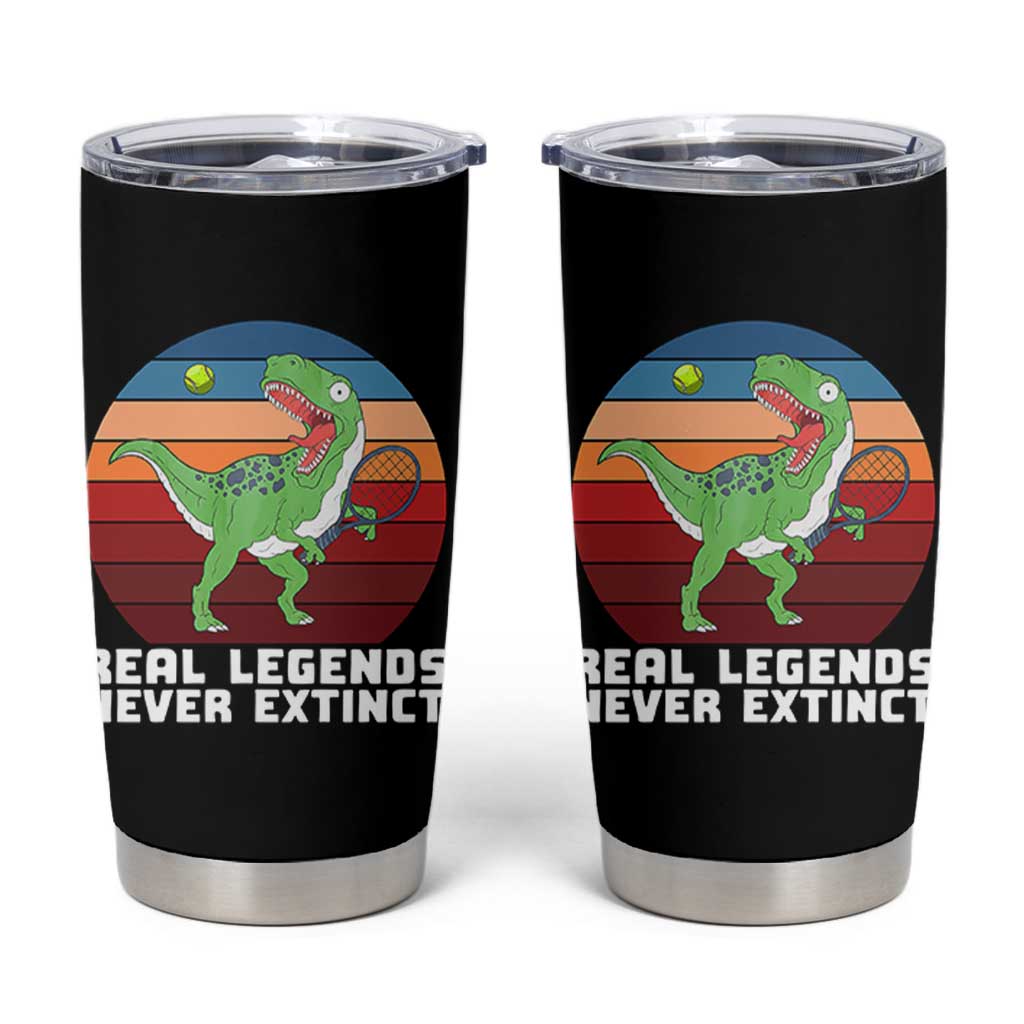Retro Dinosaur Tennis Player Tumbler Cup Real Legends Never Extinct - Wonder Print Shop