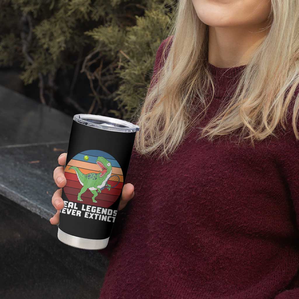 Retro Dinosaur Tennis Player Tumbler Cup Real Legends Never Extinct - Wonder Print Shop