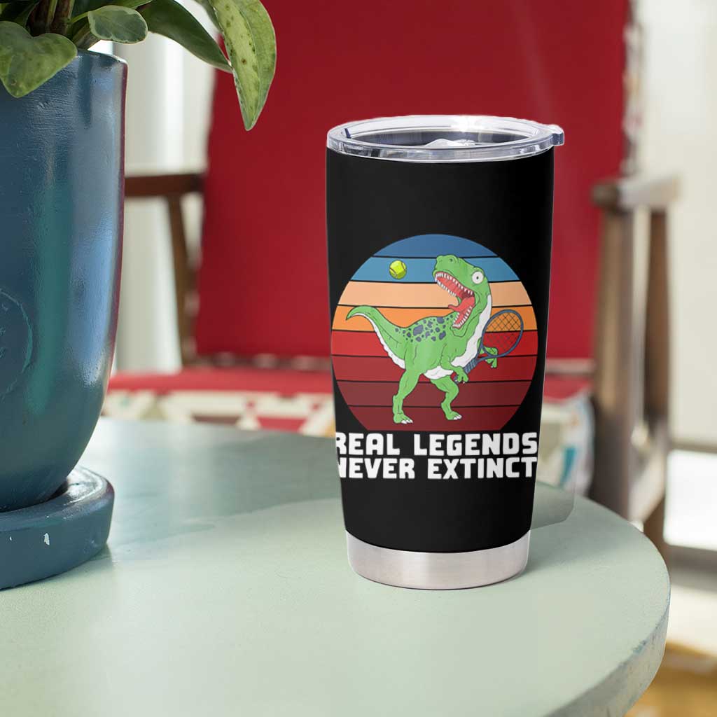 Retro Dinosaur Tennis Player Tumbler Cup Real Legends Never Extinct - Wonder Print Shop