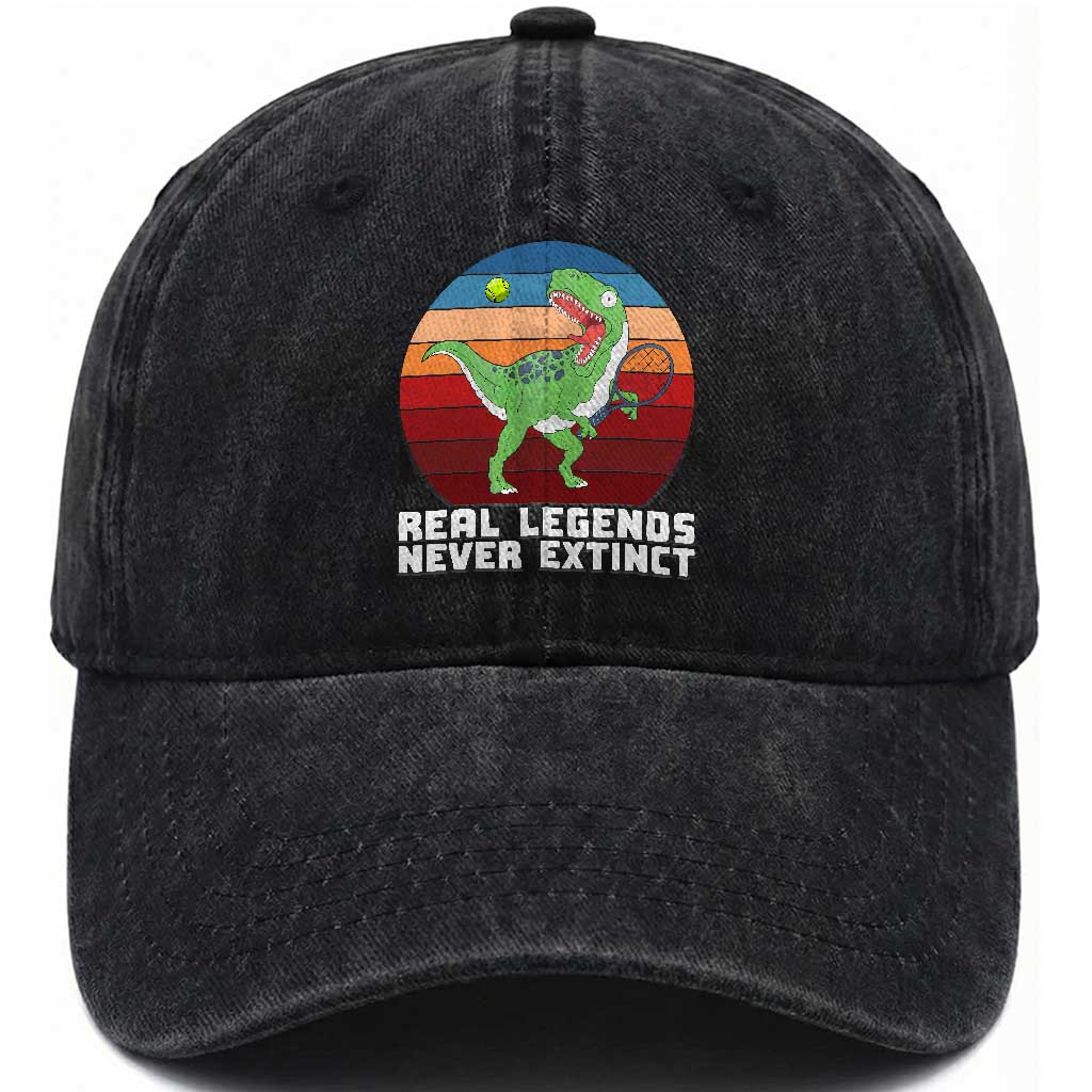 Retro Dinosaur Tennis Player Washed Cotton Baseball Cap Real Legends Never Extinct