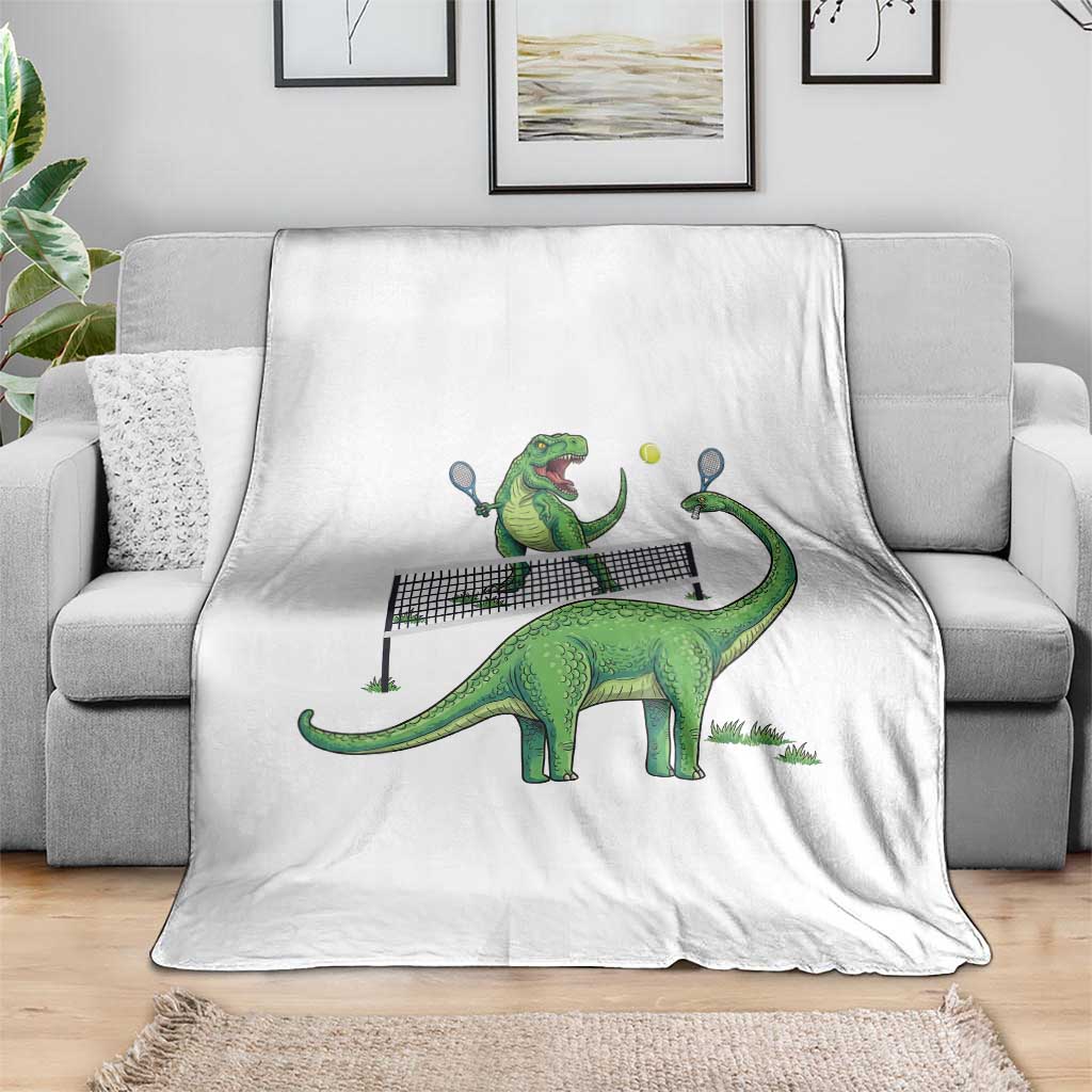 Funny Prehistoric Dinosaur Tennis Player Game Day Throw Blanket - Wonder Print Shop