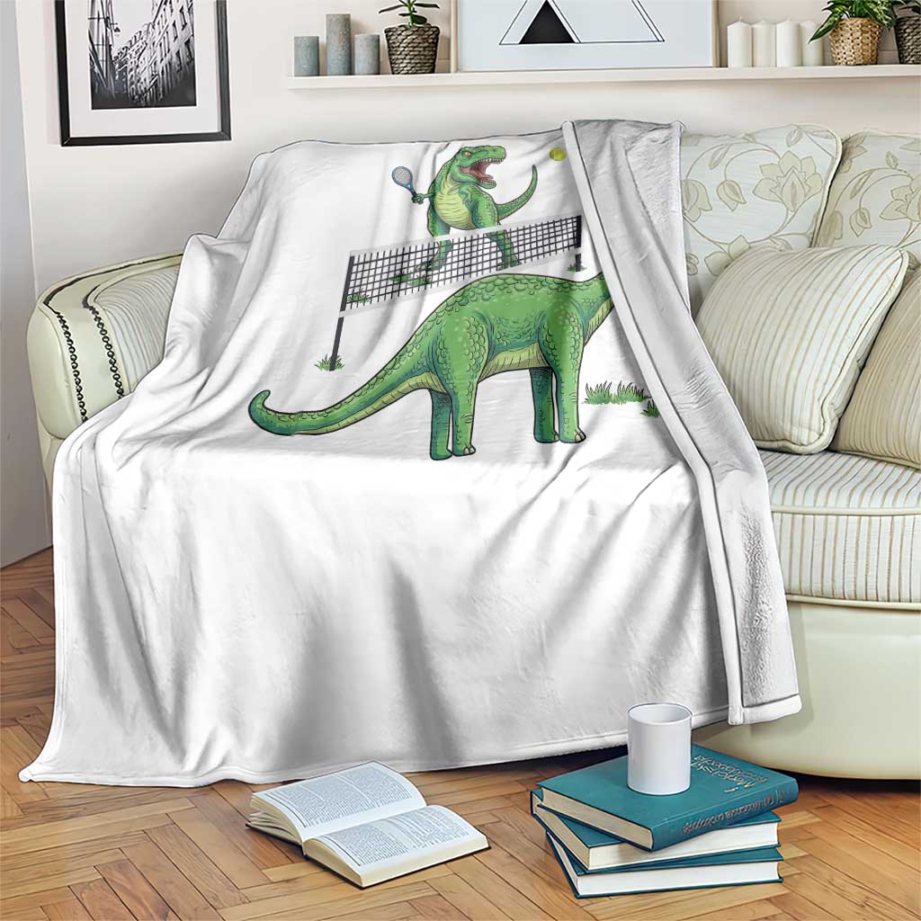 Funny Prehistoric Dinosaur Tennis Player Game Day Throw Blanket - Wonder Print Shop