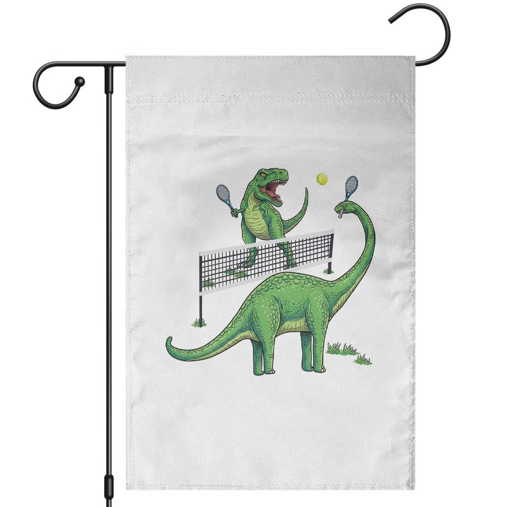 Funny Prehistoric Dinosaur Tennis Player Game Day Garden Flag - Wonder Print Shop