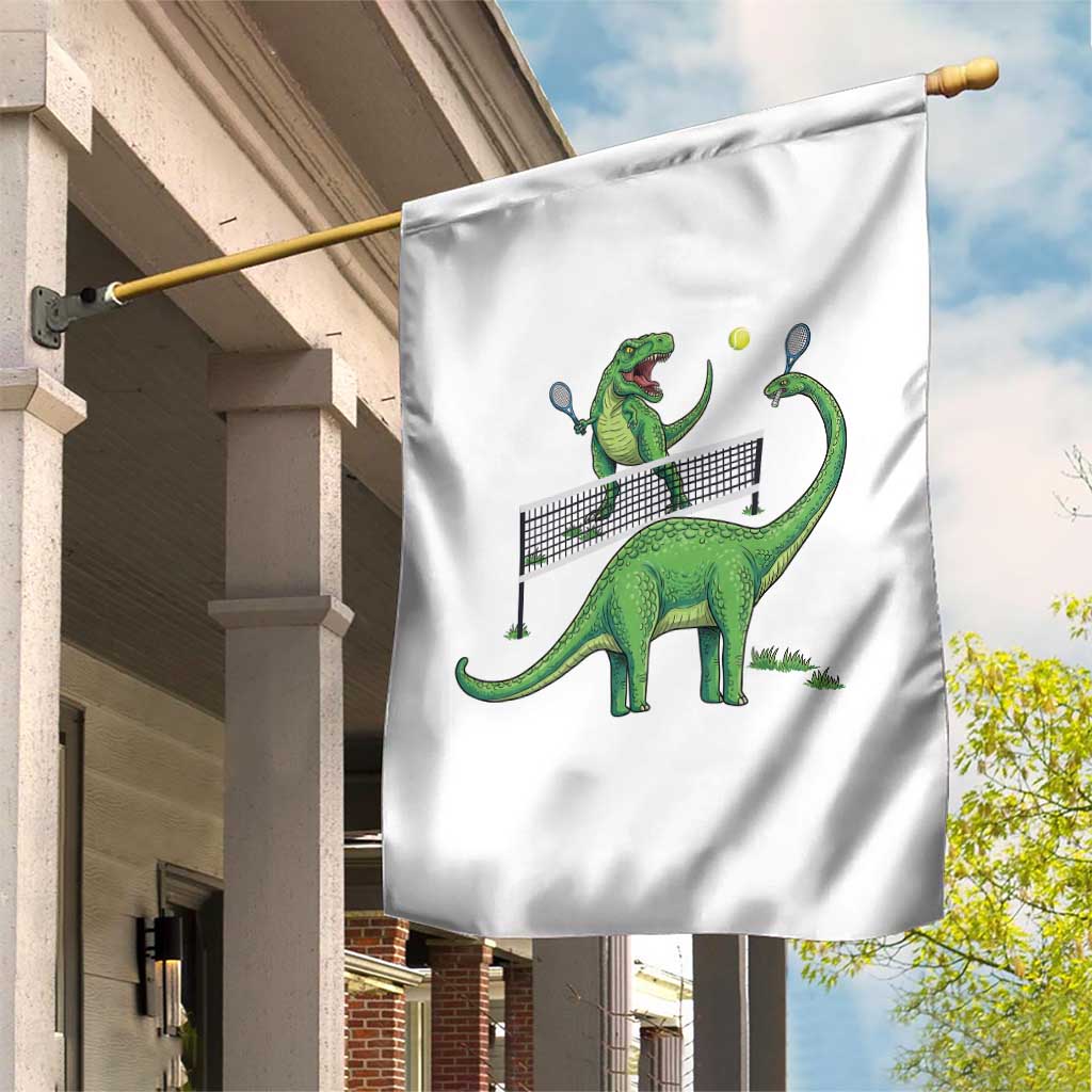 Funny Prehistoric Dinosaur Tennis Player Game Day Garden Flag - Wonder Print Shop