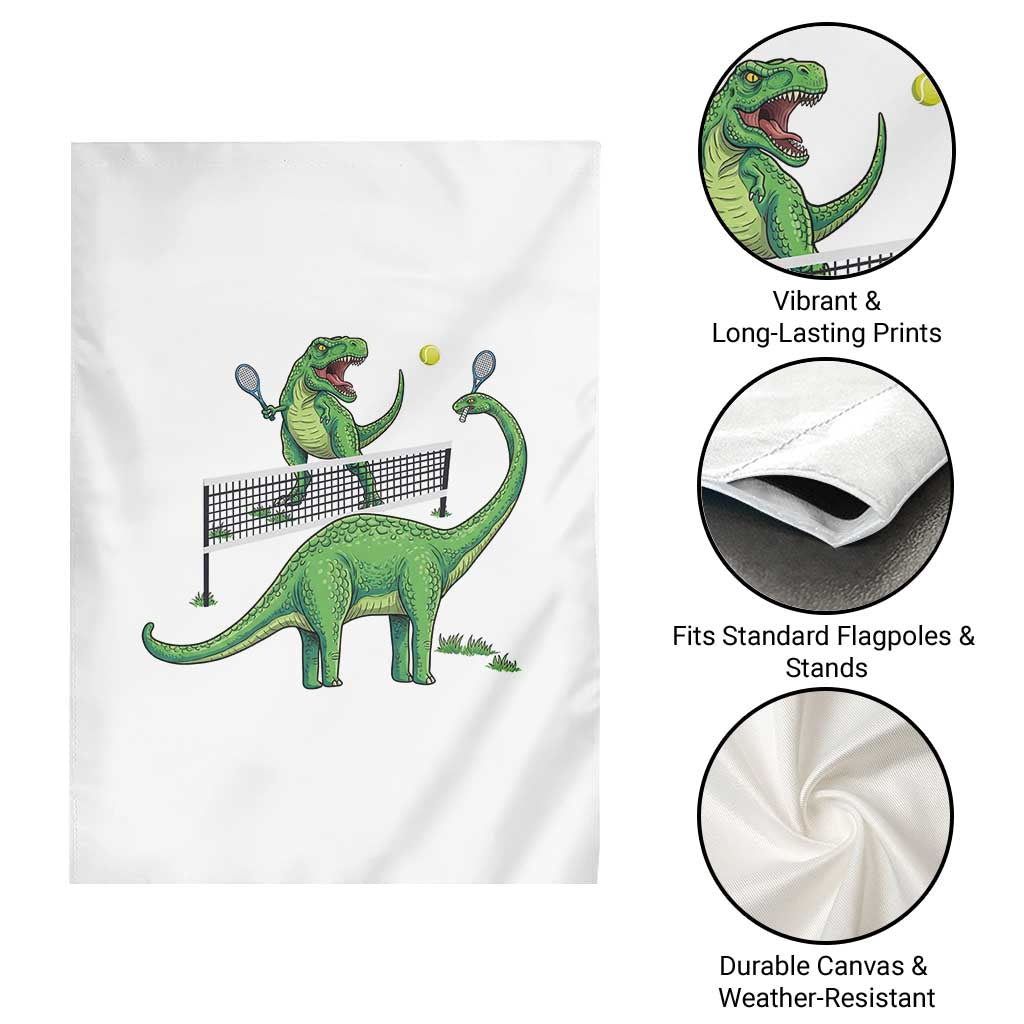 Funny Prehistoric Dinosaur Tennis Player Game Day Garden Flag - Wonder Print Shop