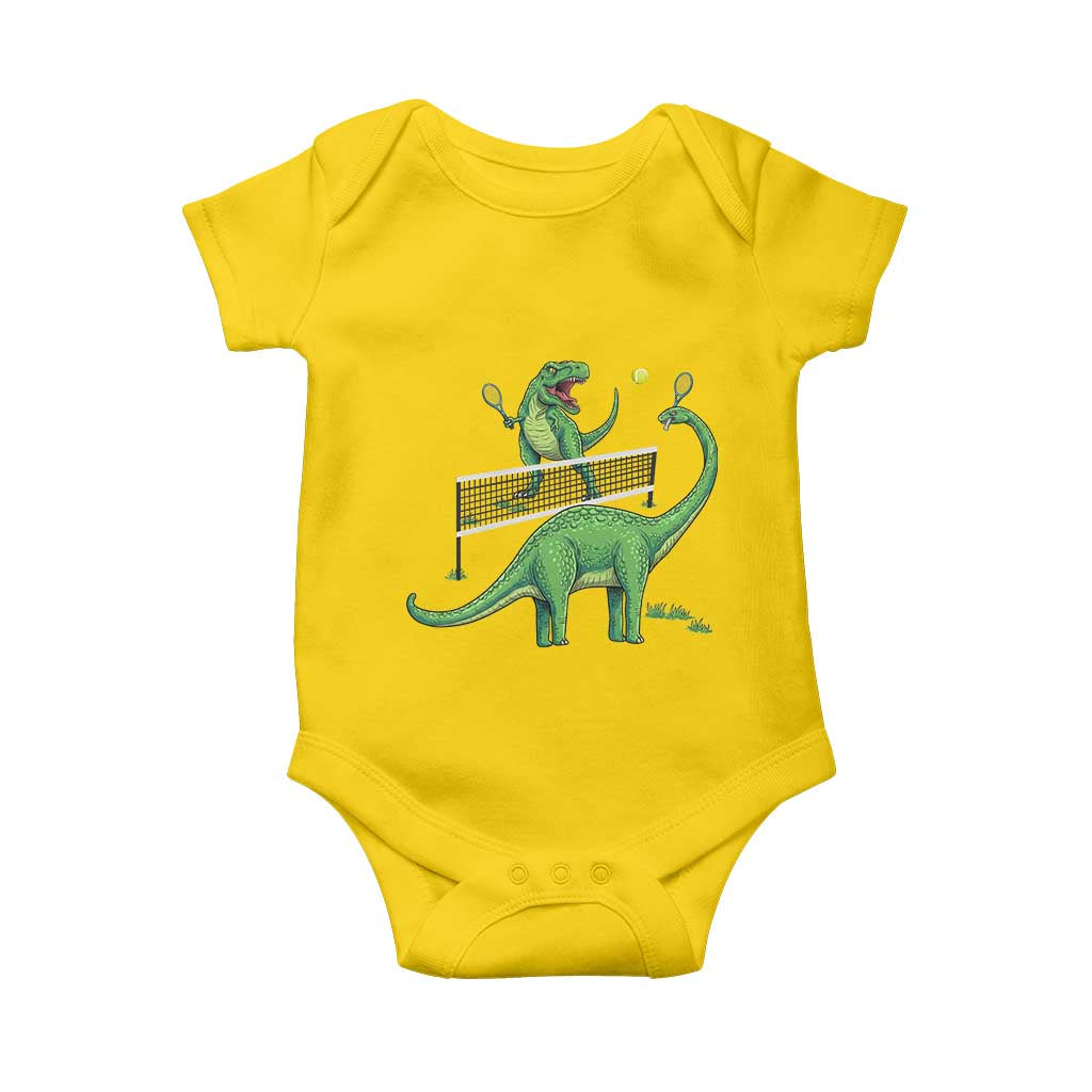 Funny Prehistoric Dinosaur Tennis Player Game Day Baby Onesie - Wonder Print Shop