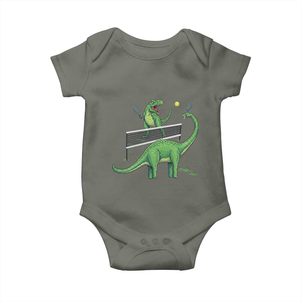 Funny Prehistoric Dinosaur Tennis Player Game Day Baby Onesie - Wonder Print Shop