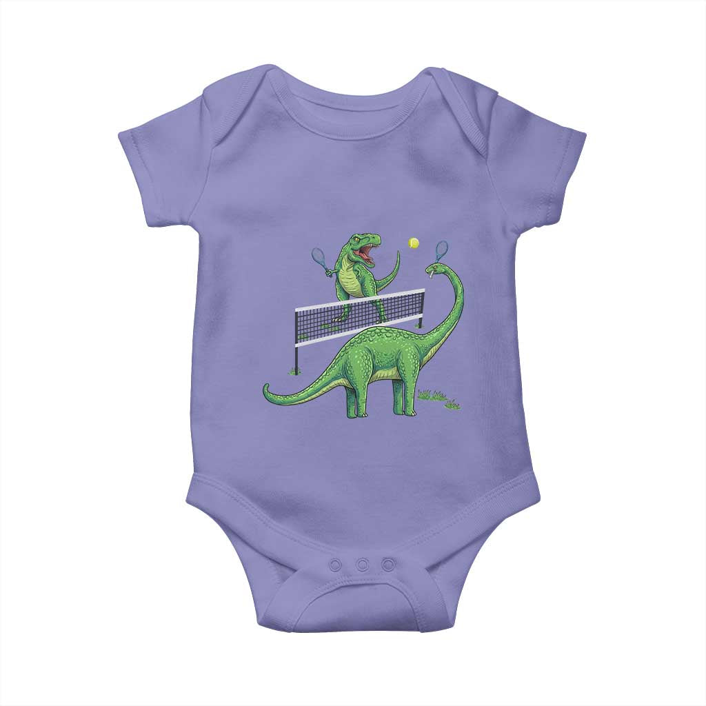 Funny Prehistoric Dinosaur Tennis Player Game Day Baby Onesie - Wonder Print Shop