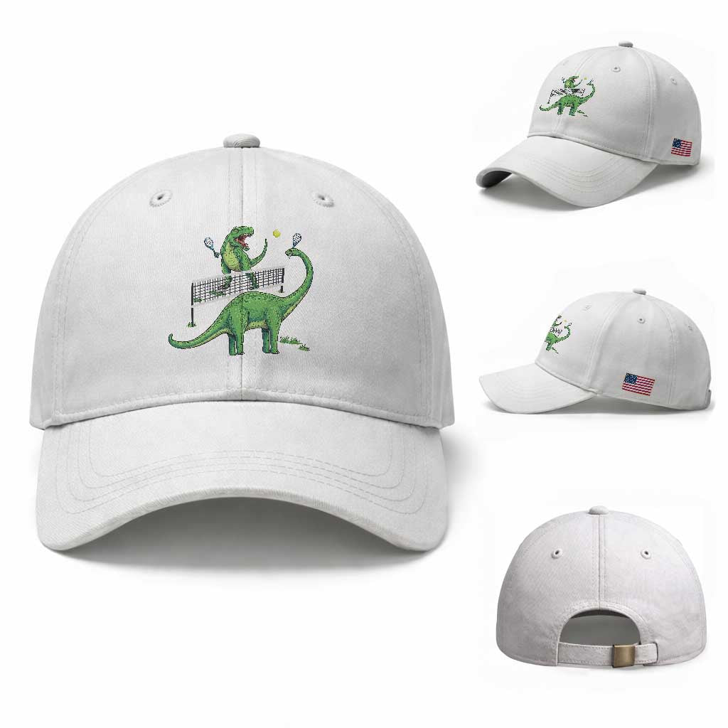 Funny Prehistoric Dinosaur Tennis Player Game Day Baseball Cap