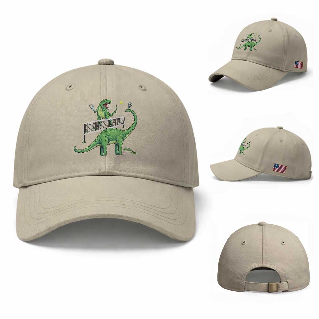Funny Prehistoric Dinosaur Tennis Player Game Day Baseball Cap