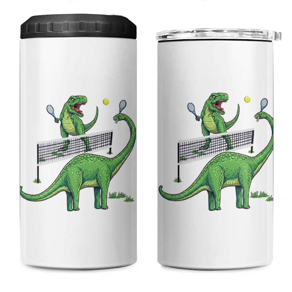 Funny Prehistoric Dinosaur Tennis Player Game Day 4 in 1 Can Cooler Tumbler - Wonder Print Shop