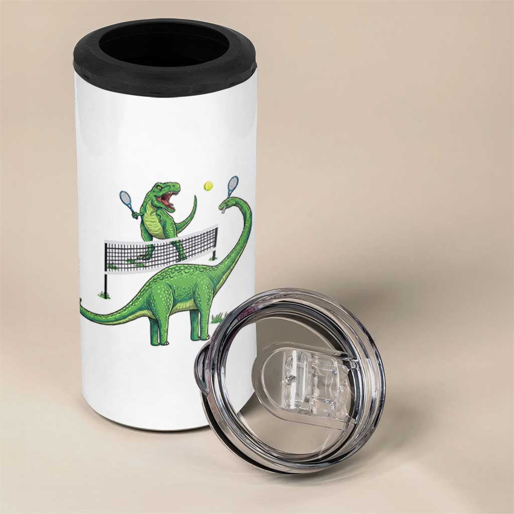 Funny Prehistoric Dinosaur Tennis Player Game Day 4 in 1 Can Cooler Tumbler - Wonder Print Shop