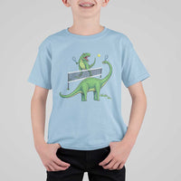 Funny Prehistoric Dinosaur Tennis Player Game Day T Shirt For Kid - Wonder Print Shop