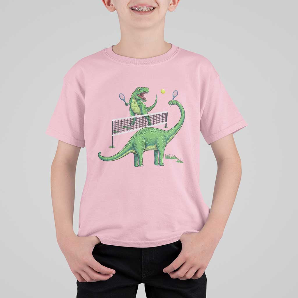 Funny Prehistoric Dinosaur Tennis Player Game Day T Shirt For Kid - Wonder Print Shop
