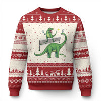 Funny Prehistoric Dinosaur Tennis Player Game Day Ugly Christmas Sweater - Wonder Print Shop