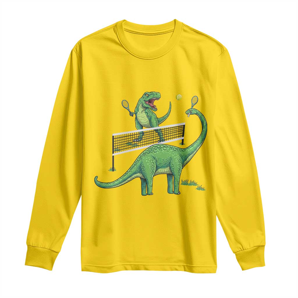 Funny Prehistoric Dinosaur Tennis Player Game Day Long Sleeve Shirt - Wonder Print Shop