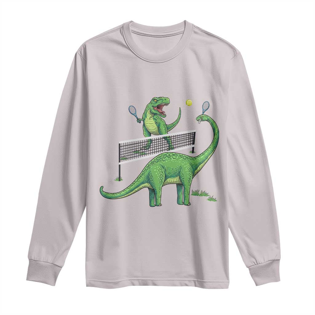Funny Prehistoric Dinosaur Tennis Player Game Day Long Sleeve Shirt - Wonder Print Shop