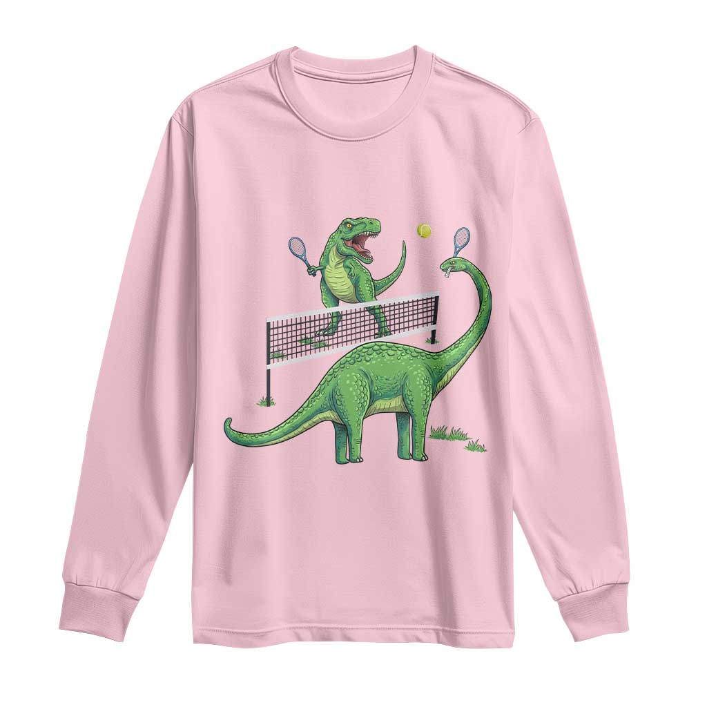 Funny Prehistoric Dinosaur Tennis Player Game Day Long Sleeve Shirt - Wonder Print Shop