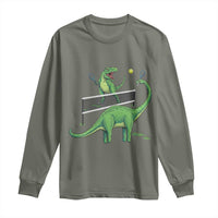 Funny Prehistoric Dinosaur Tennis Player Game Day Long Sleeve Shirt - Wonder Print Shop