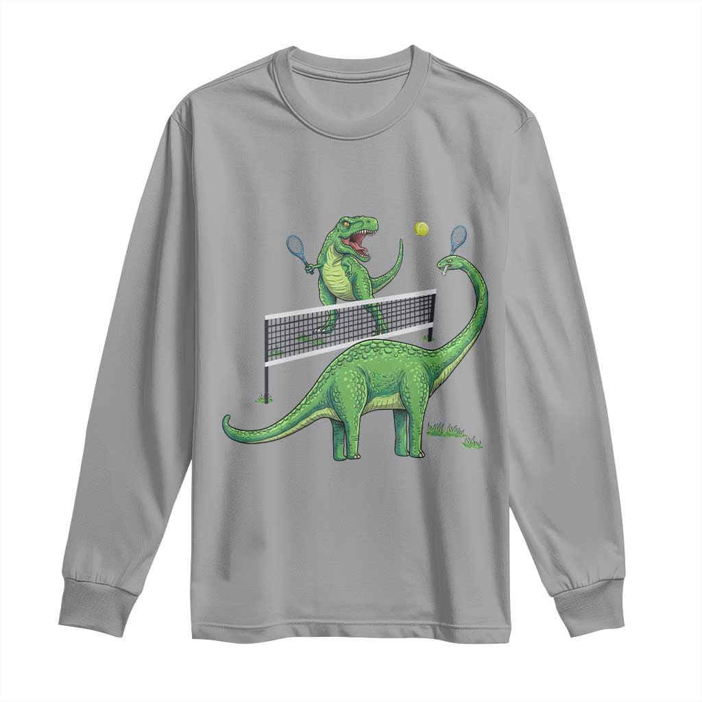 Funny Prehistoric Dinosaur Tennis Player Game Day Long Sleeve Shirt - Wonder Print Shop