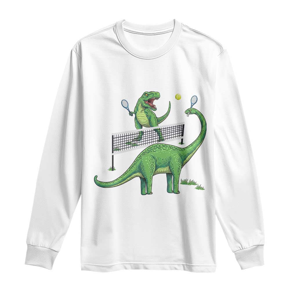 Funny Prehistoric Dinosaur Tennis Player Game Day Long Sleeve Shirt - Wonder Print Shop