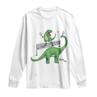 Funny Prehistoric Dinosaur Tennis Player Game Day Long Sleeve Shirt - Wonder Print Shop