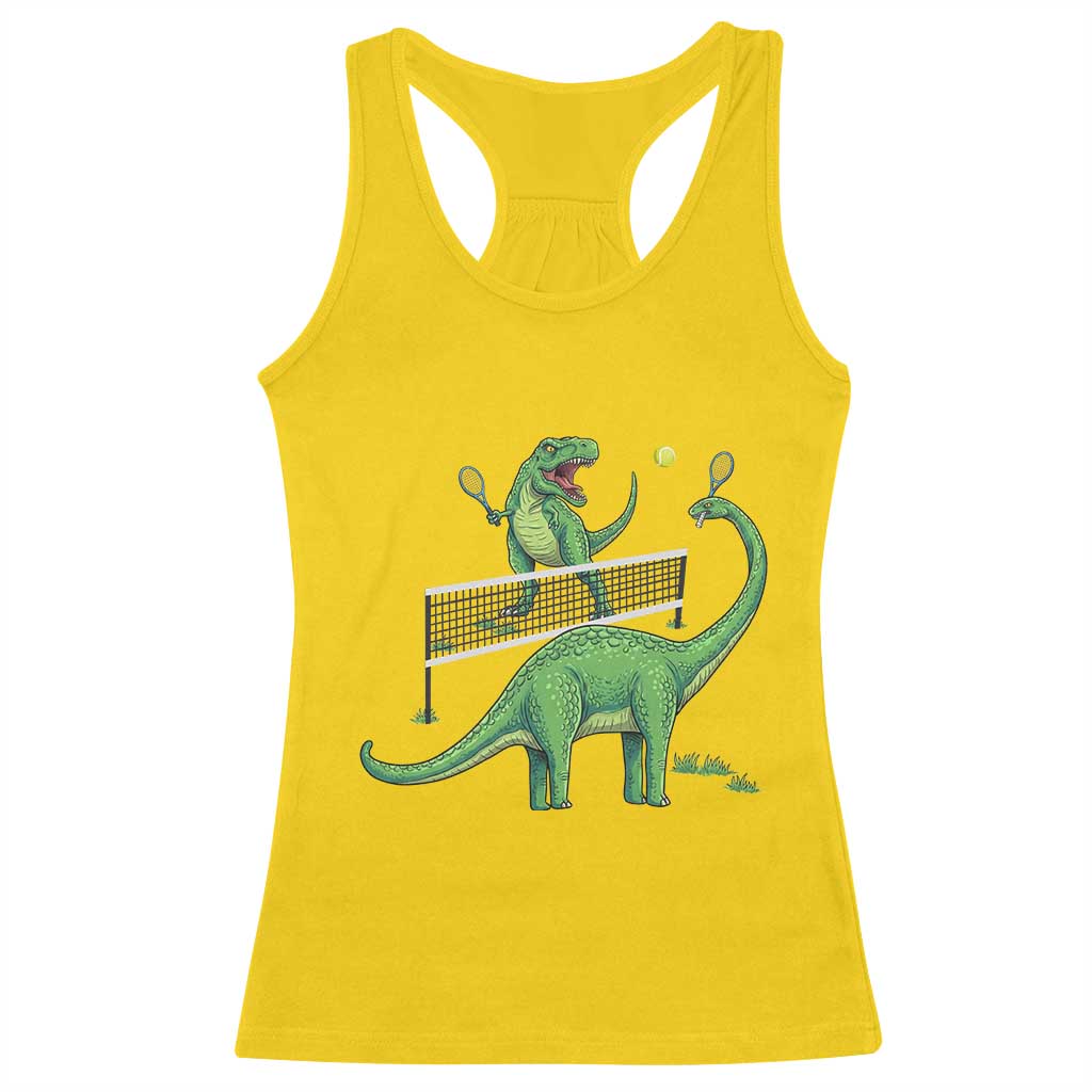 Funny Prehistoric Dinosaur Tennis Player Game Day Racerback Tank Top - Wonder Print Shop