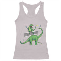 Funny Prehistoric Dinosaur Tennis Player Game Day Racerback Tank Top - Wonder Print Shop