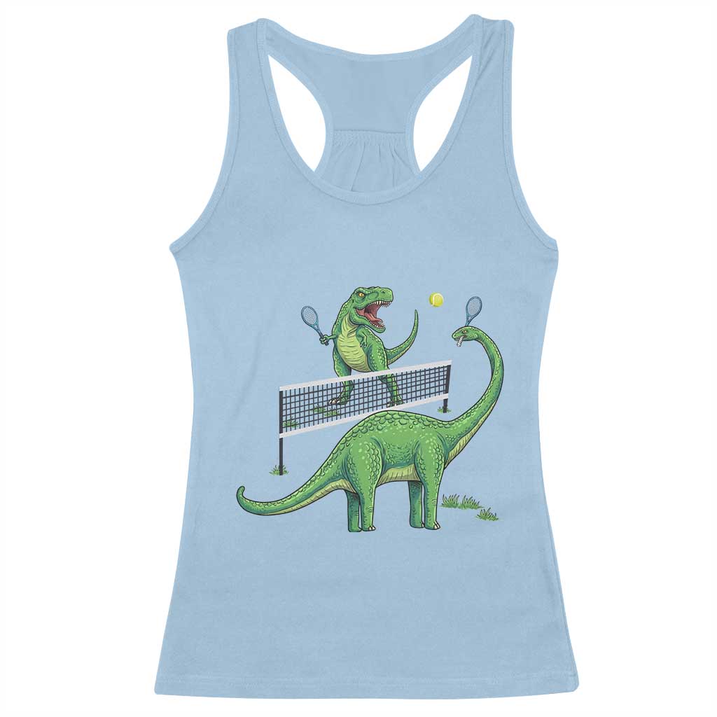 Funny Prehistoric Dinosaur Tennis Player Game Day Racerback Tank Top - Wonder Print Shop