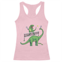 Funny Prehistoric Dinosaur Tennis Player Game Day Racerback Tank Top - Wonder Print Shop