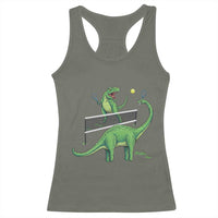 Funny Prehistoric Dinosaur Tennis Player Game Day Racerback Tank Top - Wonder Print Shop