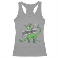 Funny Prehistoric Dinosaur Tennis Player Game Day Racerback Tank Top - Wonder Print Shop