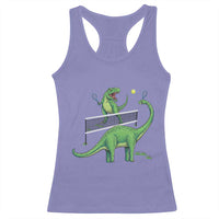 Funny Prehistoric Dinosaur Tennis Player Game Day Racerback Tank Top - Wonder Print Shop