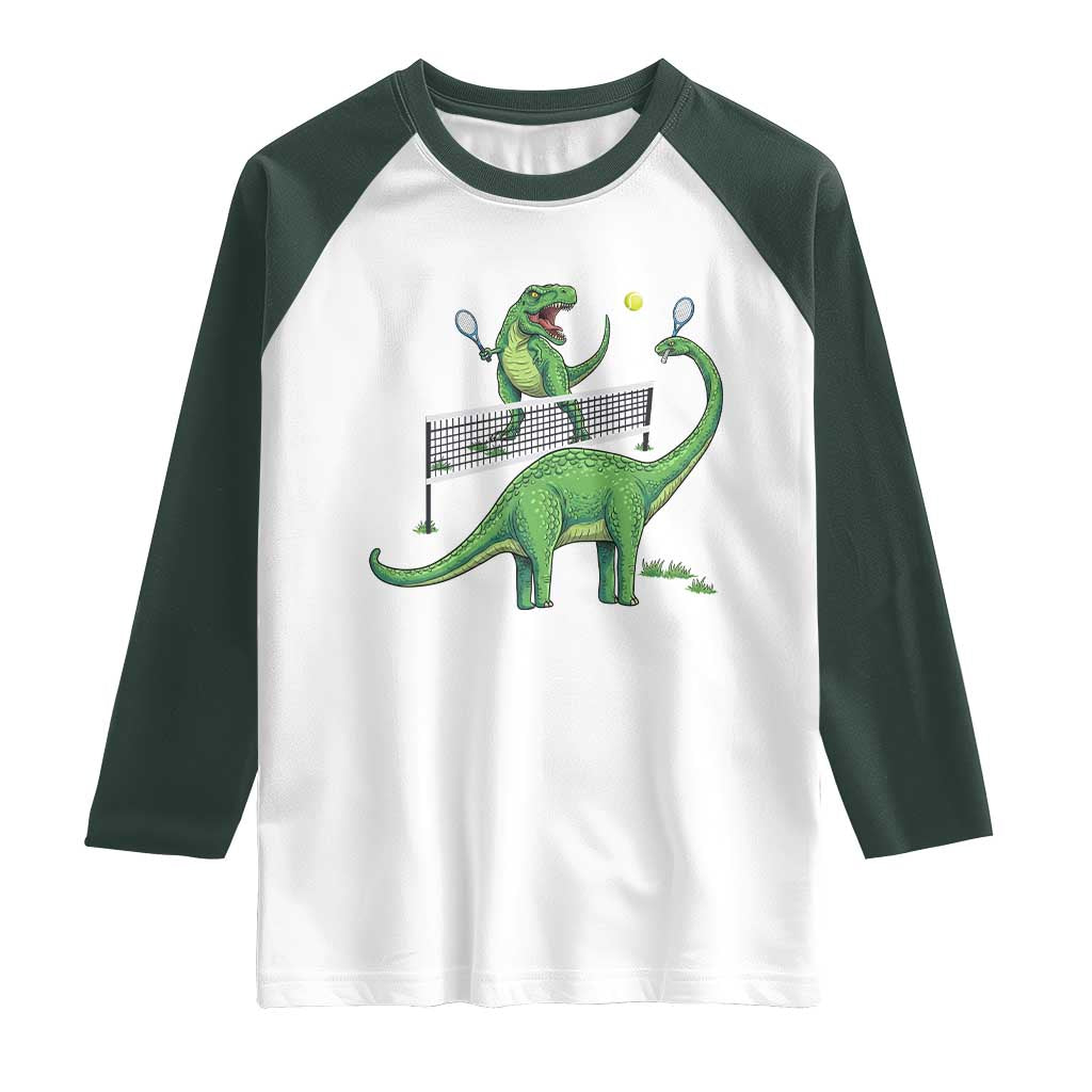 Funny Prehistoric Dinosaur Tennis Player Game Day Raglan Shirt - Wonder Print Shop