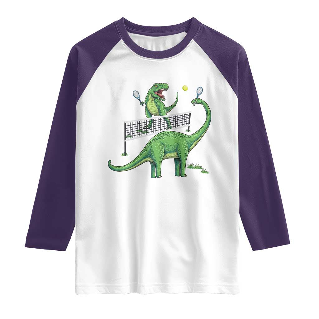 Funny Prehistoric Dinosaur Tennis Player Game Day Raglan Shirt - Wonder Print Shop