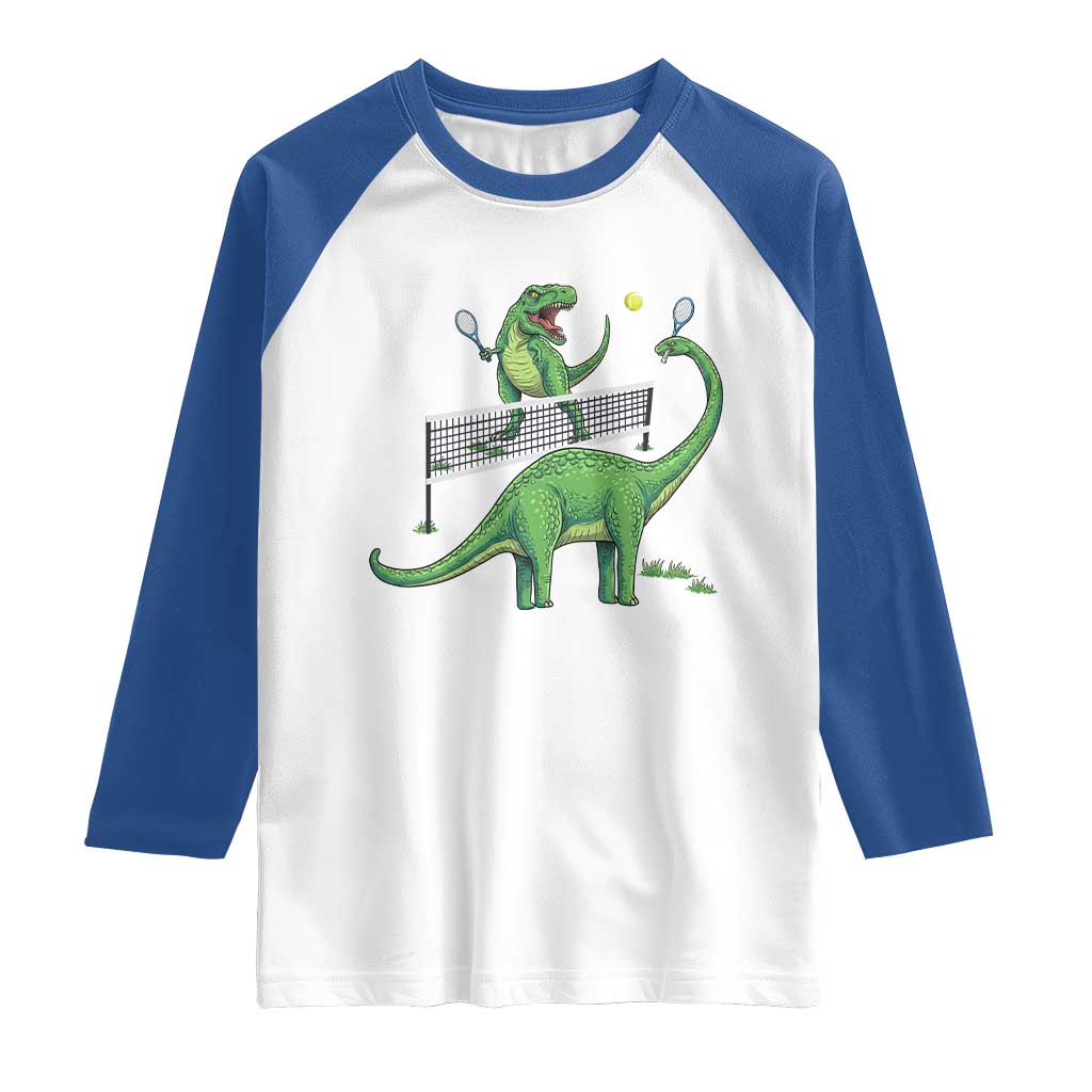 Funny Prehistoric Dinosaur Tennis Player Game Day Raglan Shirt - Wonder Print Shop