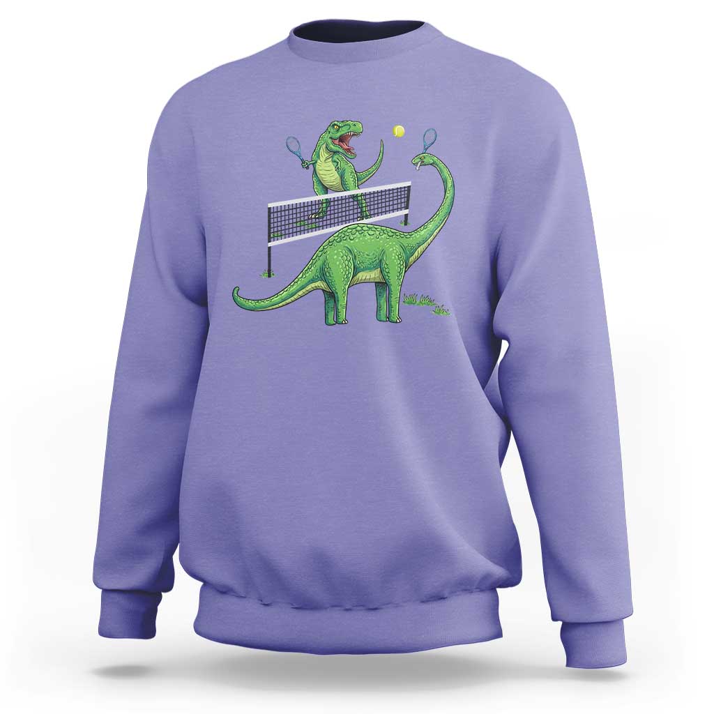 Funny Prehistoric Dinosaur Tennis Player Game Day Sweatshirt - Wonder Print Shop