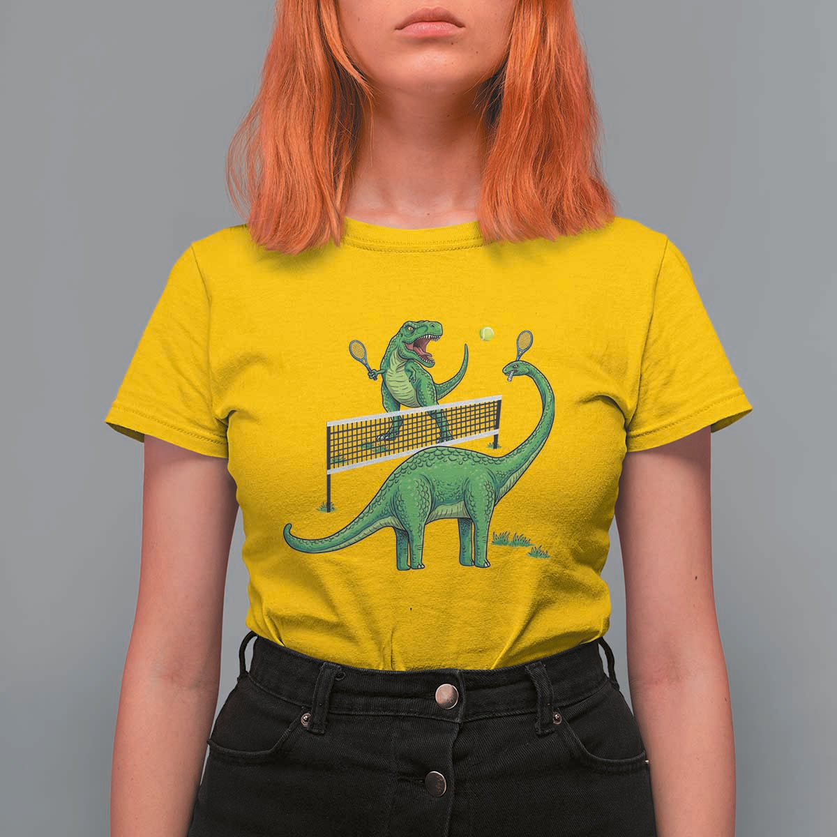 Funny Prehistoric Dinosaur Tennis Player Game Day T Shirt For Women - Wonder Print Shop