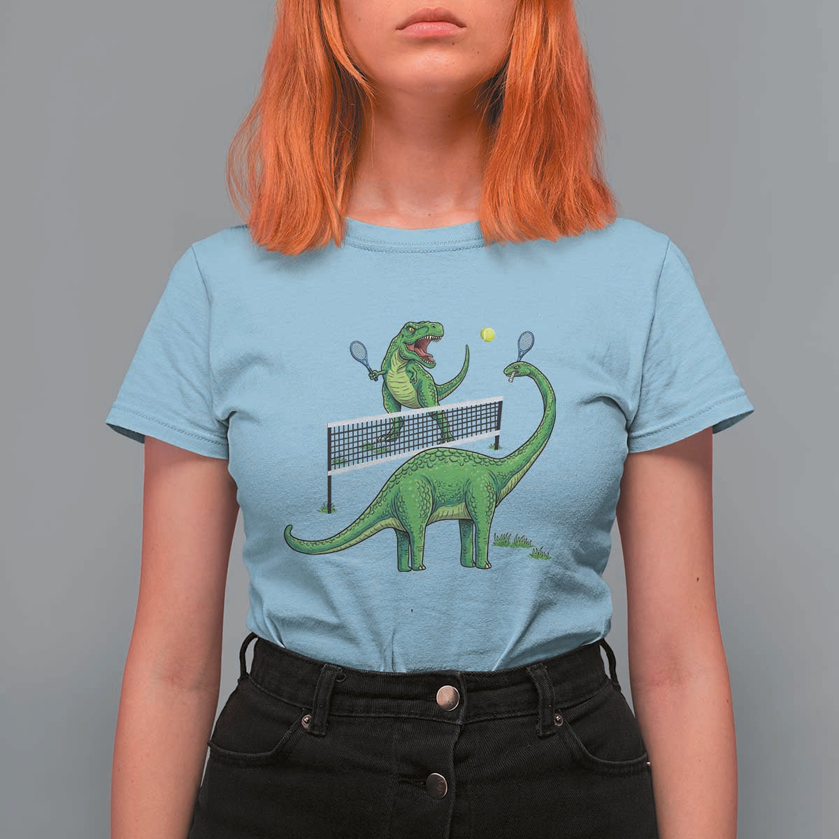 Funny Prehistoric Dinosaur Tennis Player Game Day T Shirt For Women - Wonder Print Shop