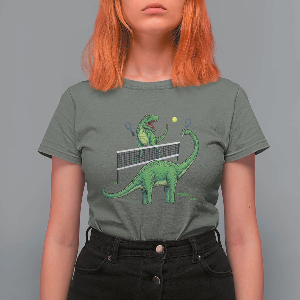 Funny Prehistoric Dinosaur Tennis Player Game Day T Shirt For Women - Wonder Print Shop