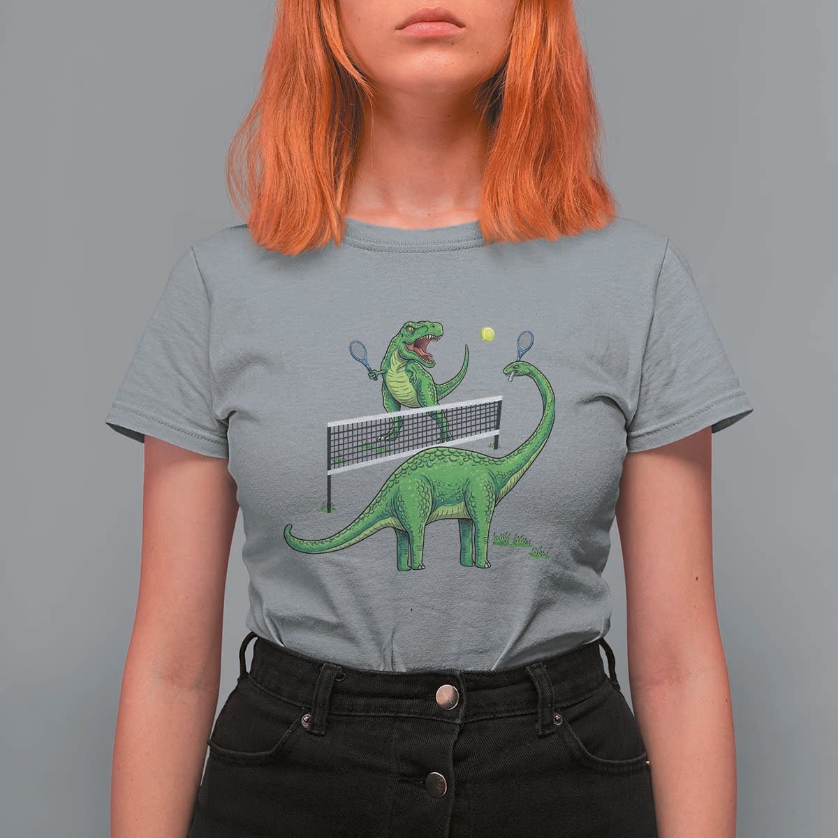 Funny Prehistoric Dinosaur Tennis Player Game Day T Shirt For Women - Wonder Print Shop