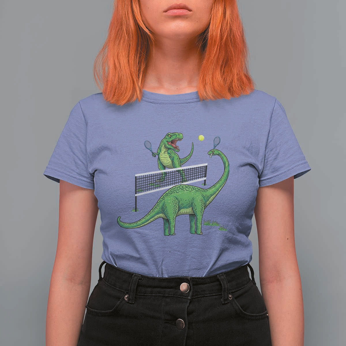 Funny Prehistoric Dinosaur Tennis Player Game Day T Shirt For Women - Wonder Print Shop