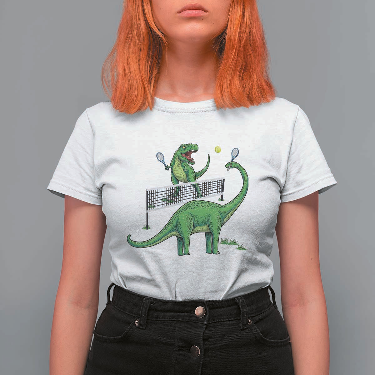 Funny Prehistoric Dinosaur Tennis Player Game Day T Shirt For Women - Wonder Print Shop