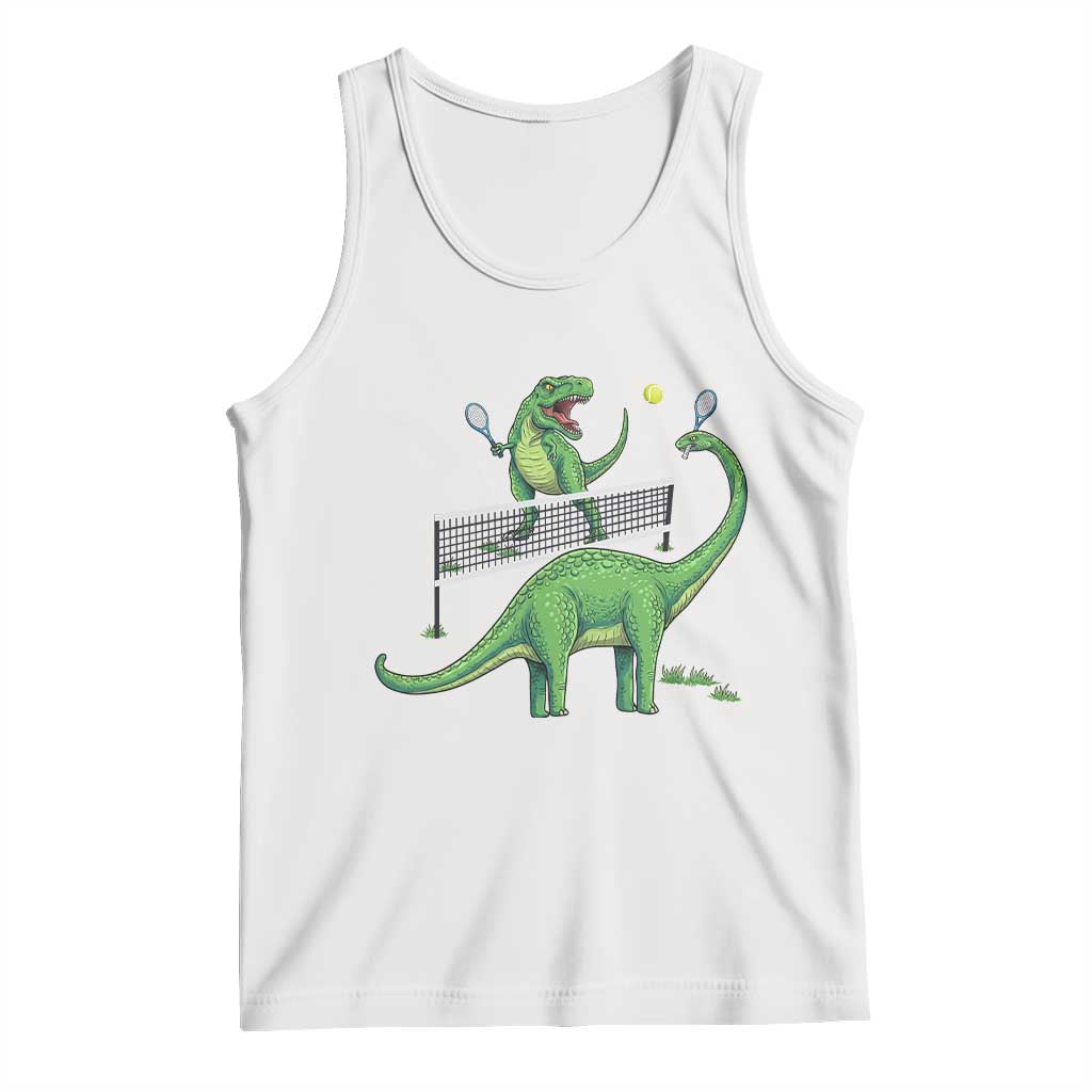 Funny Prehistoric Dinosaur Tennis Player Game Day Tank Top - Wonder Print Shop
