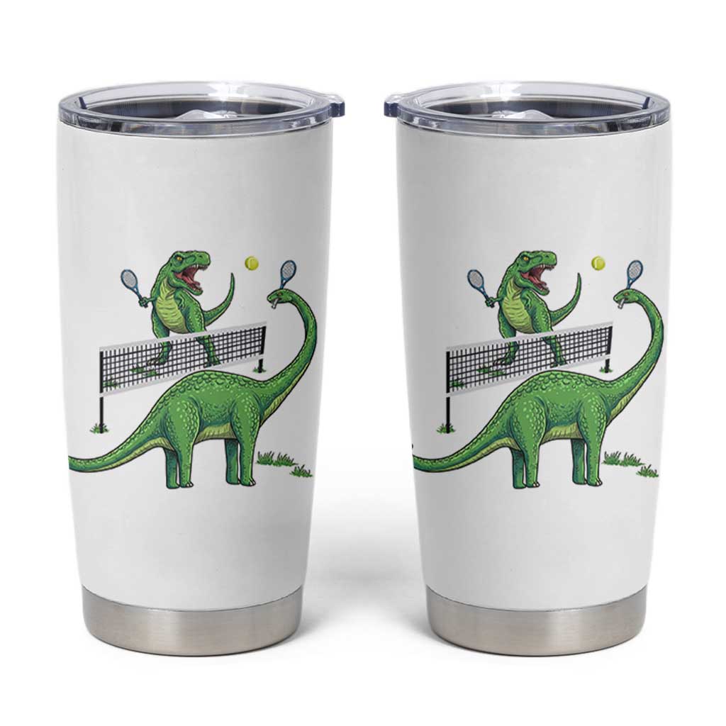 Funny Prehistoric Dinosaur Tennis Player Game Day Tumbler Cup - Wonder Print Shop